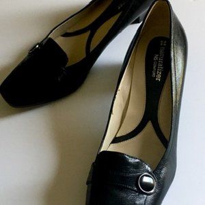 Naturalizer black leather pumps--heel height 1 1/2 inches